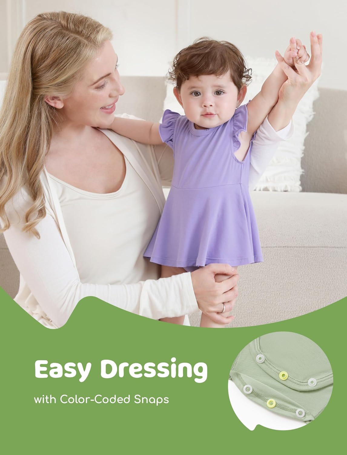 PATPAT Baby Girl Bodysuits - Soft Bamboo Viscose - Flutter Sleeves Cute Dress - Newborn Infant