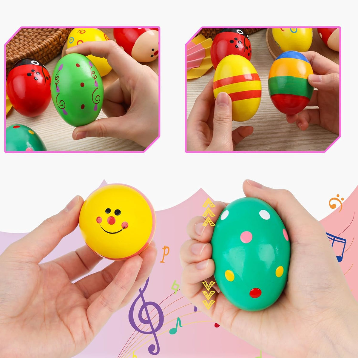 POPLAY 12PCS Wooden Percussion Musical Eggs Maracas Egg Shakers for Party Favors Classroom Prize