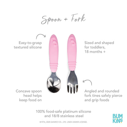 Bumkins Toddler Utensils, Kids Size Fork and Spoon Set, Silicone and Stainless-Steel Training