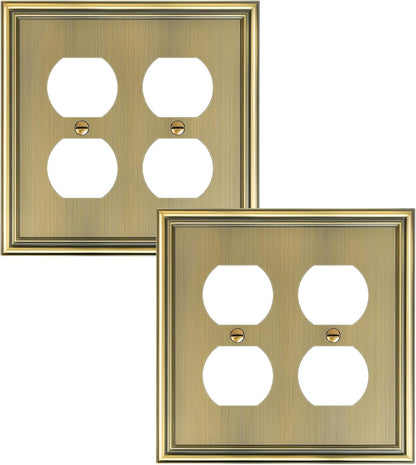 2-Pack Double Duplex Outlet Cover, Antique Brass Decorative Switch Plates and Outlet Covers for