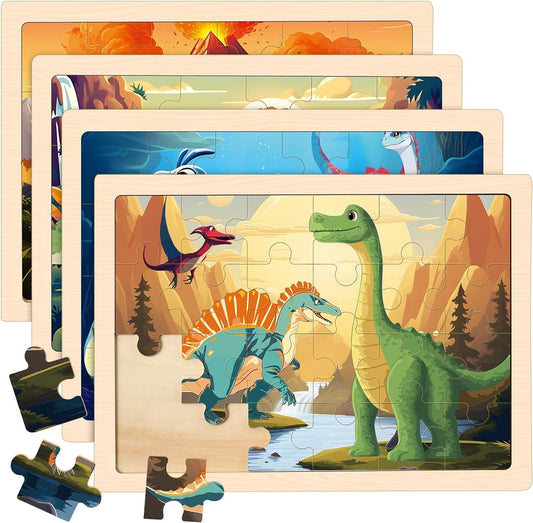 4 Packs Puzzles for Kids Ages 4-6, Wooden Dinosaur Puzzles for Toddlers Ages 2-4, Preschool