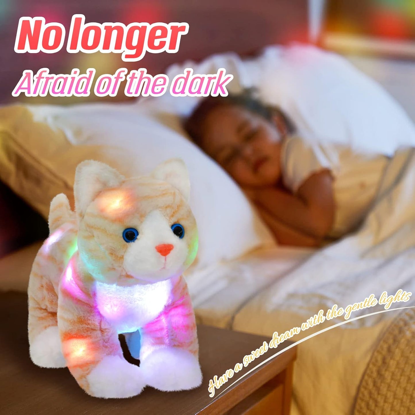 Glow Guards 14'' Light up Kitty Stuffed Animal Soft Realistic Cat Plush Toy with LED Night Lights