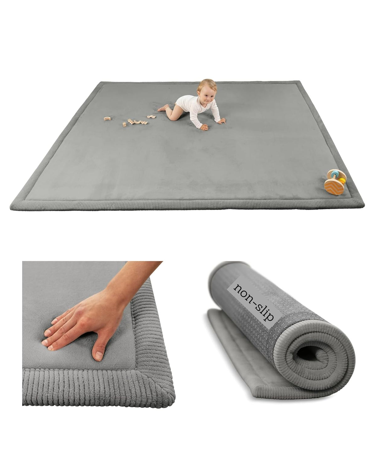 Premium Baby Playmat for Floor 60" x 80" Dark Gray – Cloudsoft Coral Velvet Memory Foam Rug for