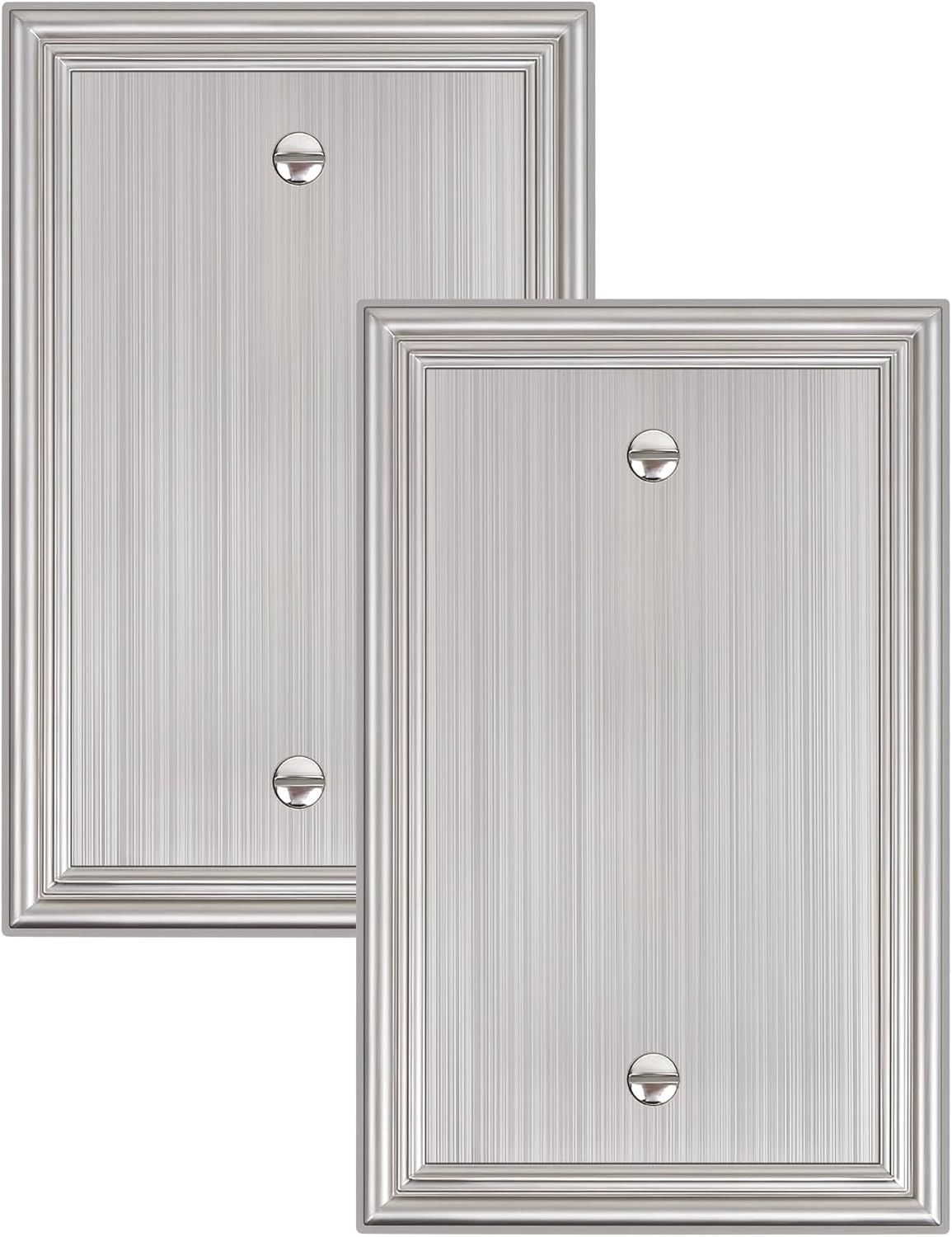 2-Pack Single Blank Wall Plates, Durable Solid Zinc Alloy Blank Outlet Covers, Decorative Brushed