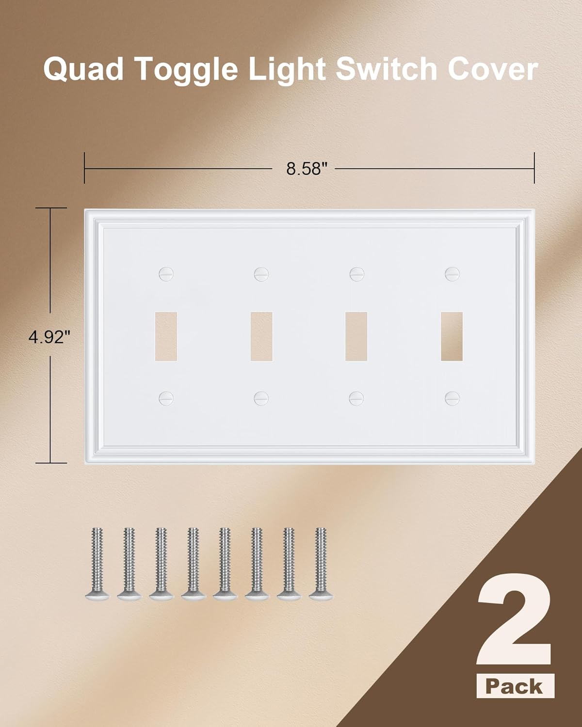 2-Pack Quad Toggle Light Switch Cover Plate, Durable Zinc Alloy Decorative Switch Plate Covers