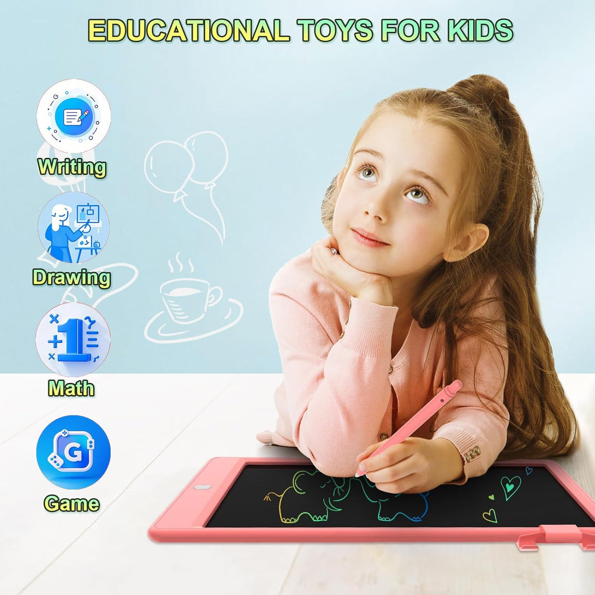 12.9 Inch LCD Writing Tablet for Kids, Colorful Toddler Doodle Board - Erasable Drawing Pad