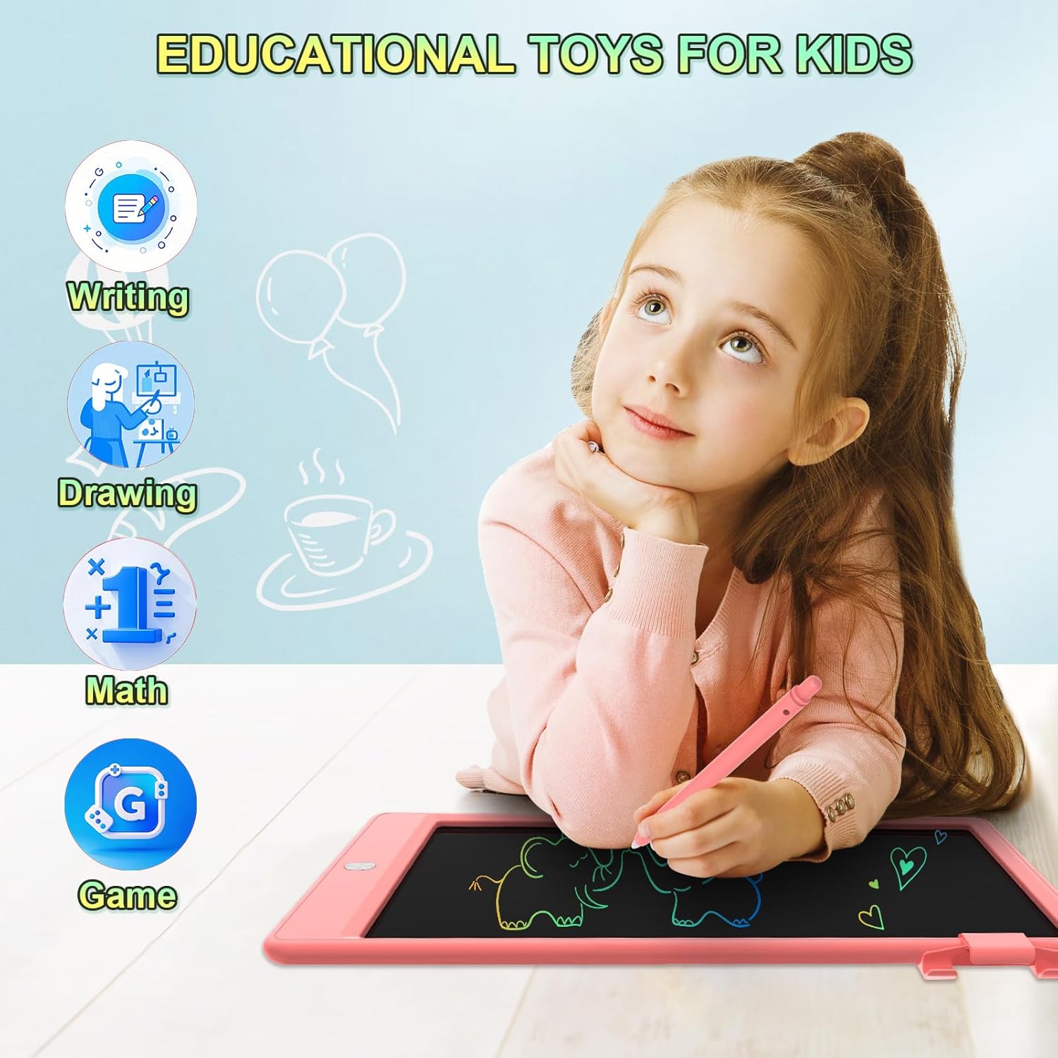 10.5 Inch LCD Writing Tablet for Kids, Colorful Toddler Doodle Board - Erasable Drawing Pad
