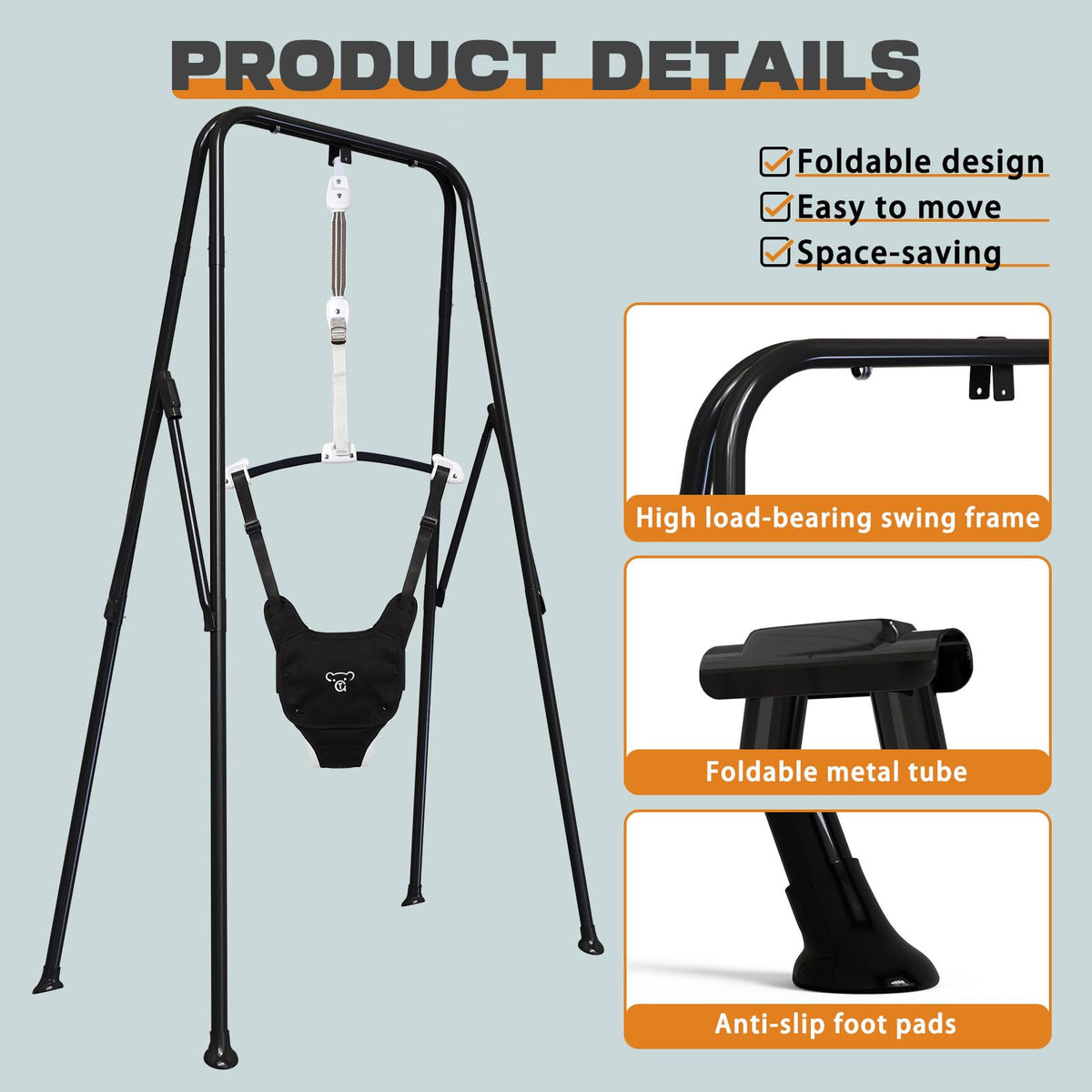 2-in-1 Baby Jumper & Swing - Foldable Stand, Stable Toddler Swing Set for Indoor & Outdoor Use