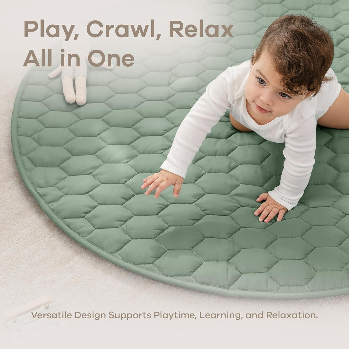 Comfy Cubs Round Kids Play Mat - Medium 48 inches Soft Quilted Baby Floor Mat with Non-Slip Bottom
