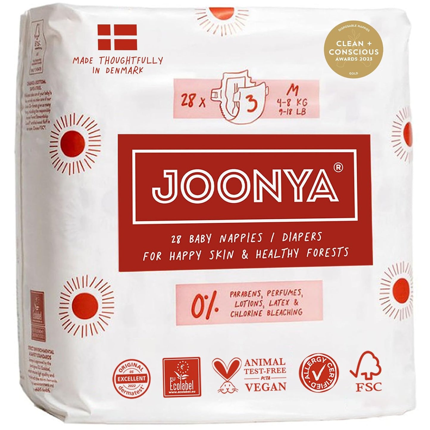 Joonya Baby Diapers, Size 3 M (9-18 lb) - 1 Bag of 28 - New Range - NonToxic, Eco-Friendly, Ultra