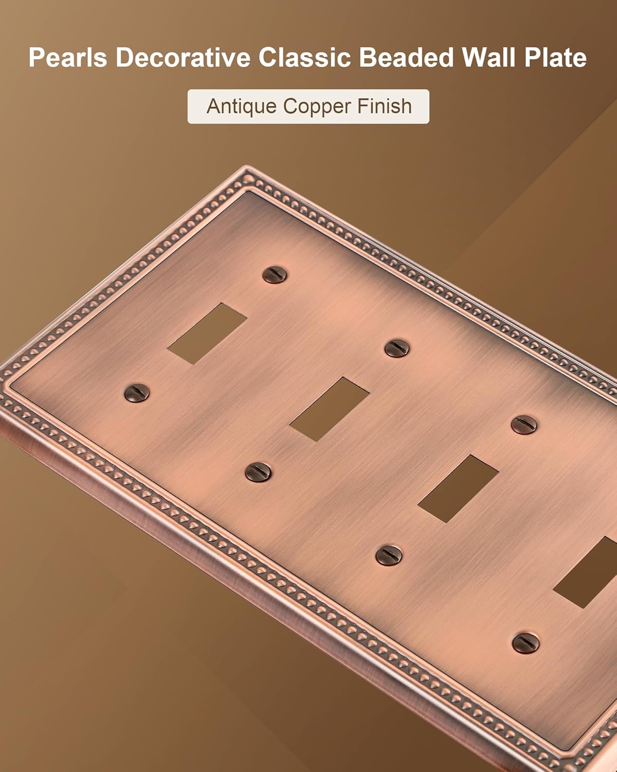2-Pack Quad Toggle Light Switch Cover Plate, 4 Gang Metal Switch Plate Covers, Antique Copper