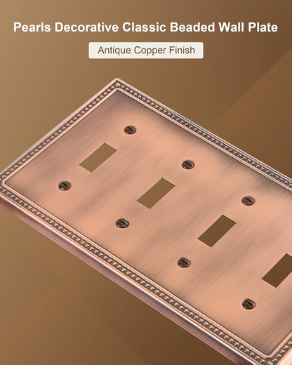2-Pack Quad Toggle Light Switch Cover Plate, 4 Gang Metal Switch Plate Covers, Antique Copper