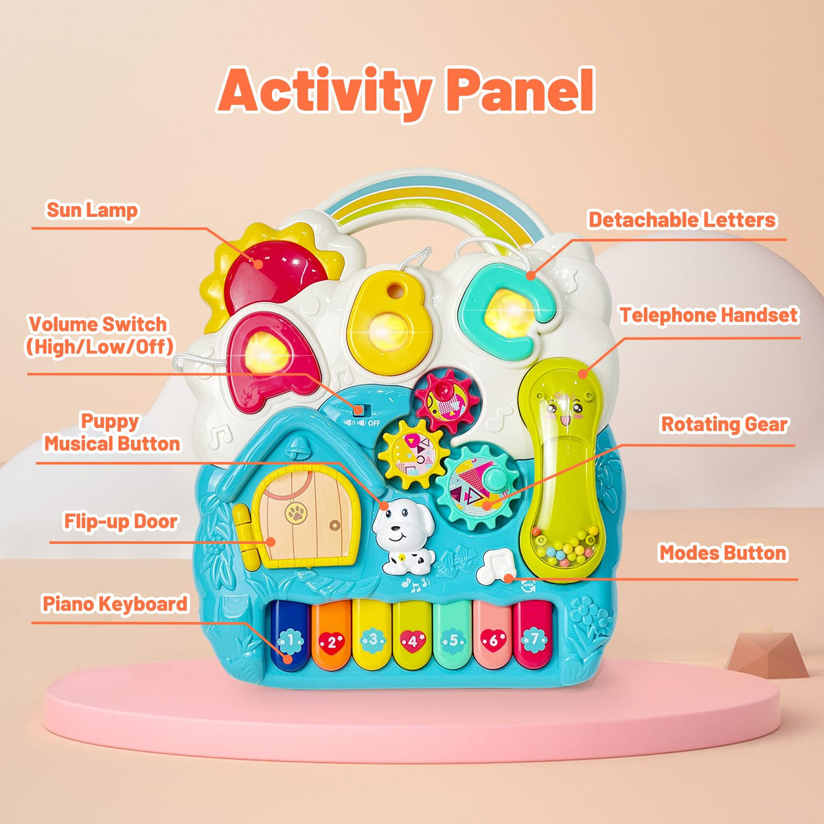 Sit to Stand Baby Walker Toy, Activity Center with Music and Light, Blue