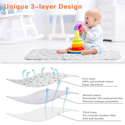 Baby Portable Changing Pad Waterproof Diaper Changing Mat Travel 3 Pack Washable Mattress Pad