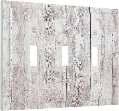 Decorative Switch Plates Rustic Vintage White Wood Grain 3 Gang Wall Plate Triple Toggle Light