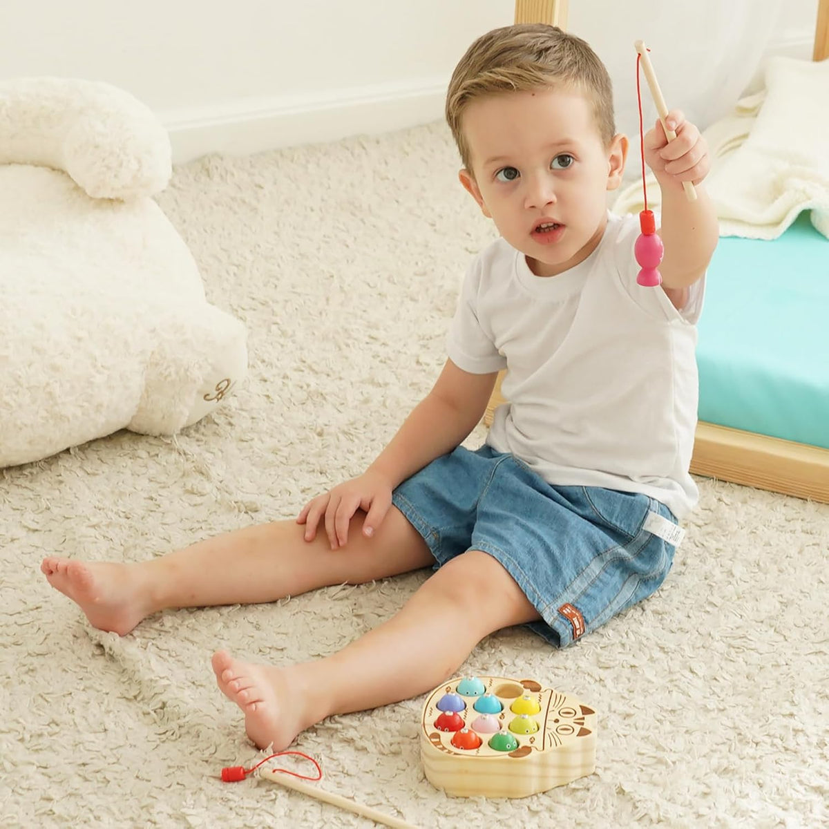 Montessori Magnetic Wooden Fishing Game for Toddlers 1-3 Years Old,Fine Motor Skills Early Learning