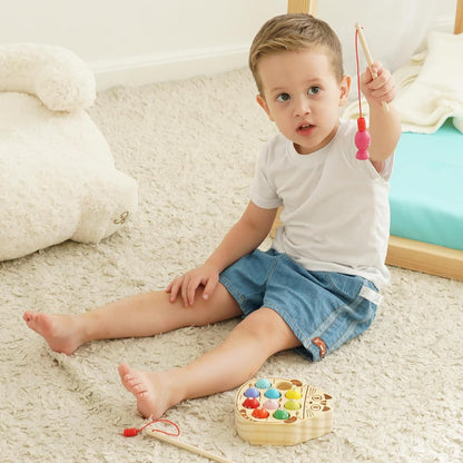 Montessori Magnetic Wooden Fishing Game for Toddlers 1-3 Years Old,Fine Motor Skills Early Learning