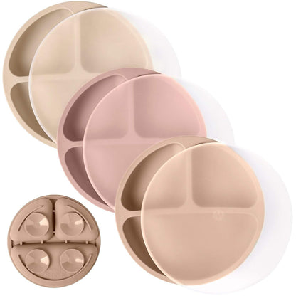 WeeSprout Suction Plates with Lids for Babies & Toddlers - 100% Silicone, Dinnerware Stays Put