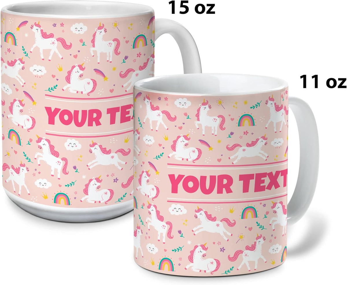 Personalized Mug for Kids - Pink Unicorn - Custom Name/Text, Ceramic Hot Chocolate/Cocoa/Coffee Cup