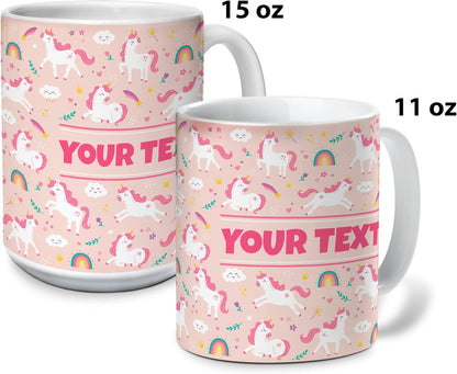 Personalized Mug for Kids - Pink Unicorn - Custom Name/Text, Ceramic Hot Chocolate/Cocoa/Coffee Cup