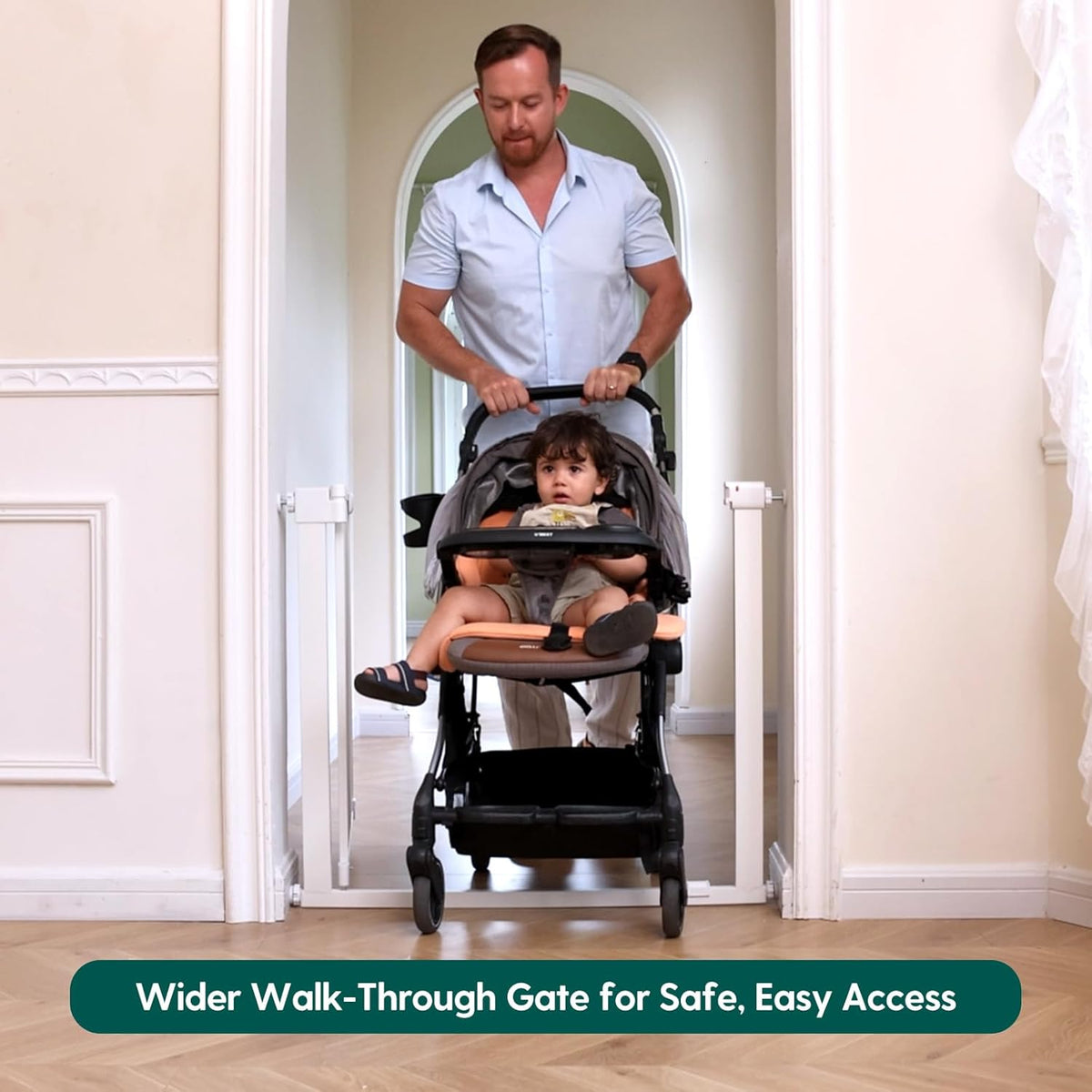 BABELIO Baby Gate for Doorways and Stairs, 36-41" Pet Gate with Wide Walk Thru Door and Lock
