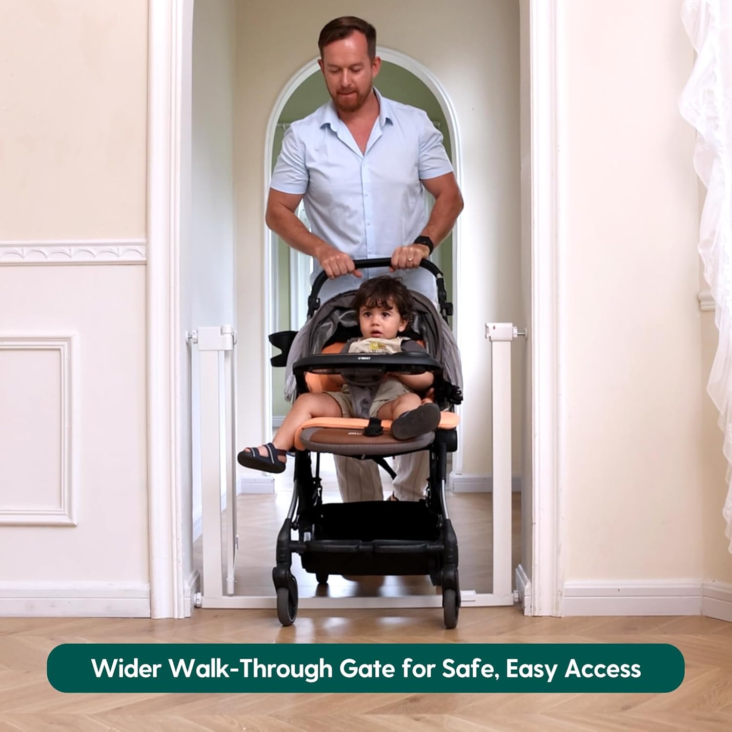 BABELIO Baby Gate for Doorways and Stairs, 31-36" Pet Gate with Wide Walk Thru Door and Lock