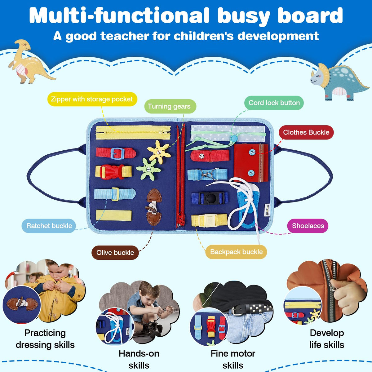 JHkim Busy Board Montessori Toys for Boys Girls Gifts, Sensory Toy, Educational Activities Travel