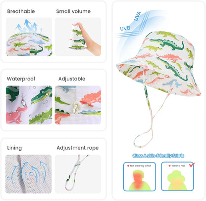 Baby Sun Hat 0-6 Years Toddler Boys Girls Adjustable Bucket Hats Kids Bucket Hats UPF 50+ Wide Brim