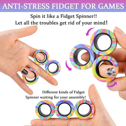 3Pcs Magnetic Rings Fidget Toy Set, ADHD Anxiety Magnetic Fidget Toys Adults Fidget Spinner Rings