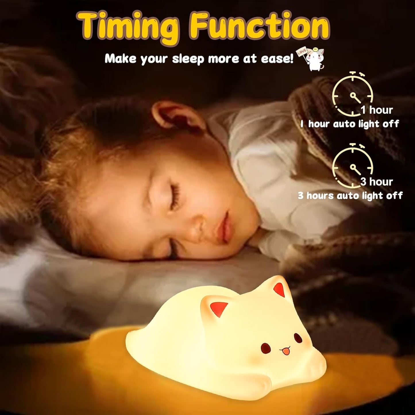 Tremdwoto Cat Night Light for Kids,Cute Colorful Night Light Baby Girl Squishy Night Light Lamp 1/3