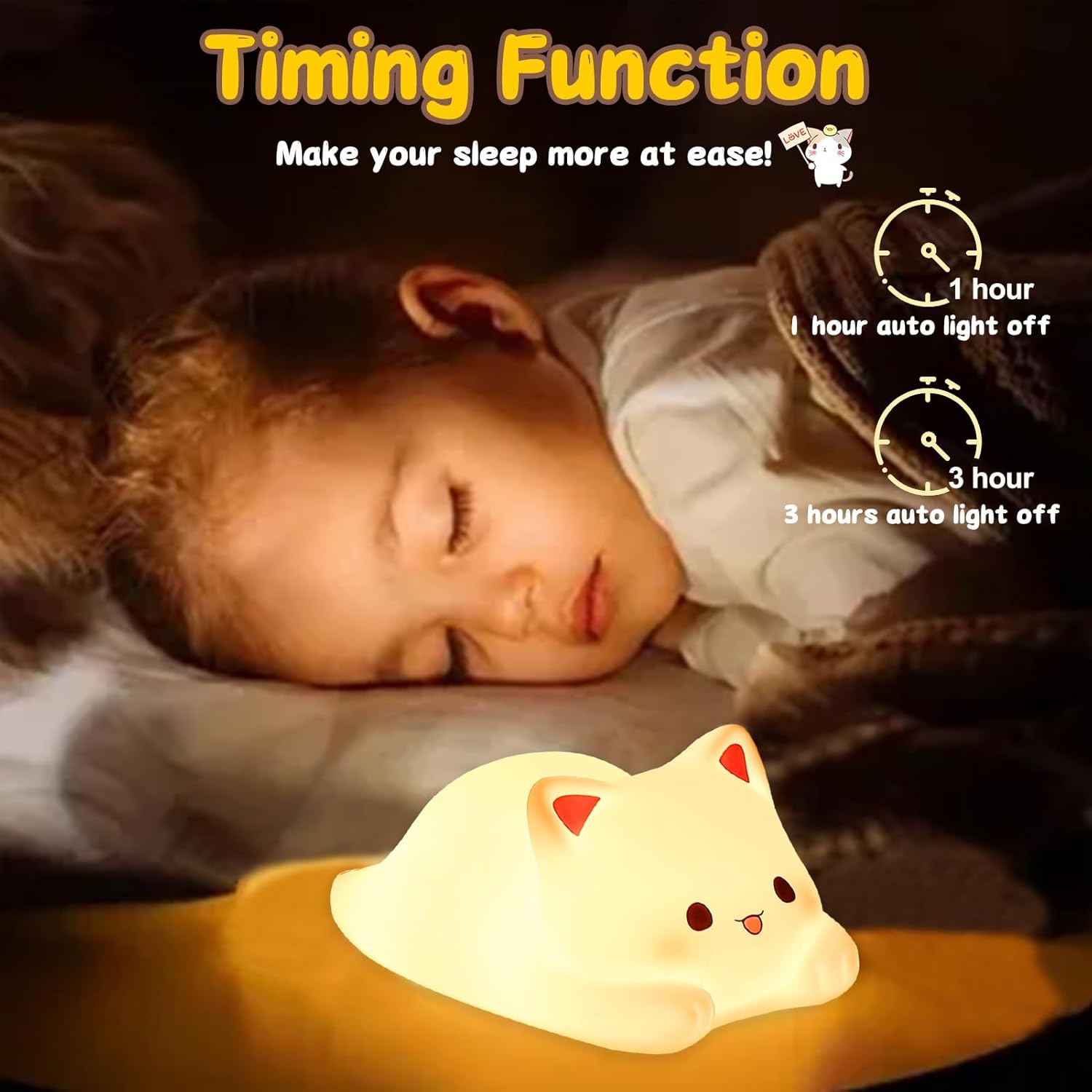 Tremdwoto Cat Night Light for Kids,Cute Colorful Night Light Baby Girl Squishy Night Light Lamp 1/3