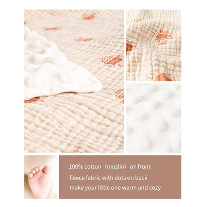 Konssy Baby Blankets for Unisex Boys Girls, Super Soft Nursery Minky Blankets with Muslin Cotton