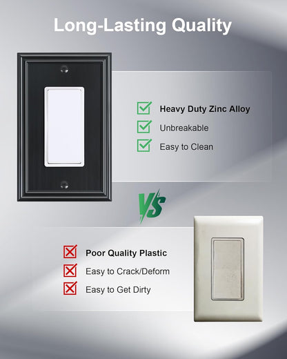 2-Pack Decorator Outlet Cover Plate, Black Decorative Switch Plates and Outlet Covers, Durable Zinc