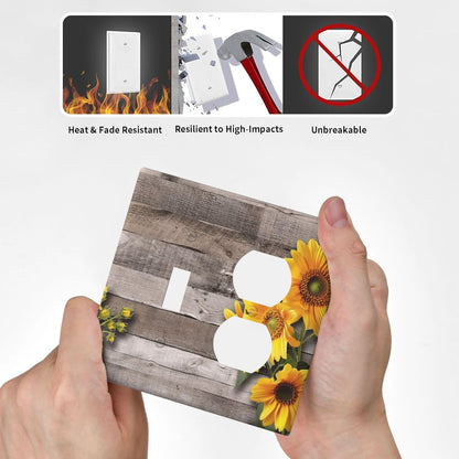 Sunflower Rustic Brown Gray Wood Wallplates 1 Toggle 1 Duplex Switch Plate Electrical GFCI