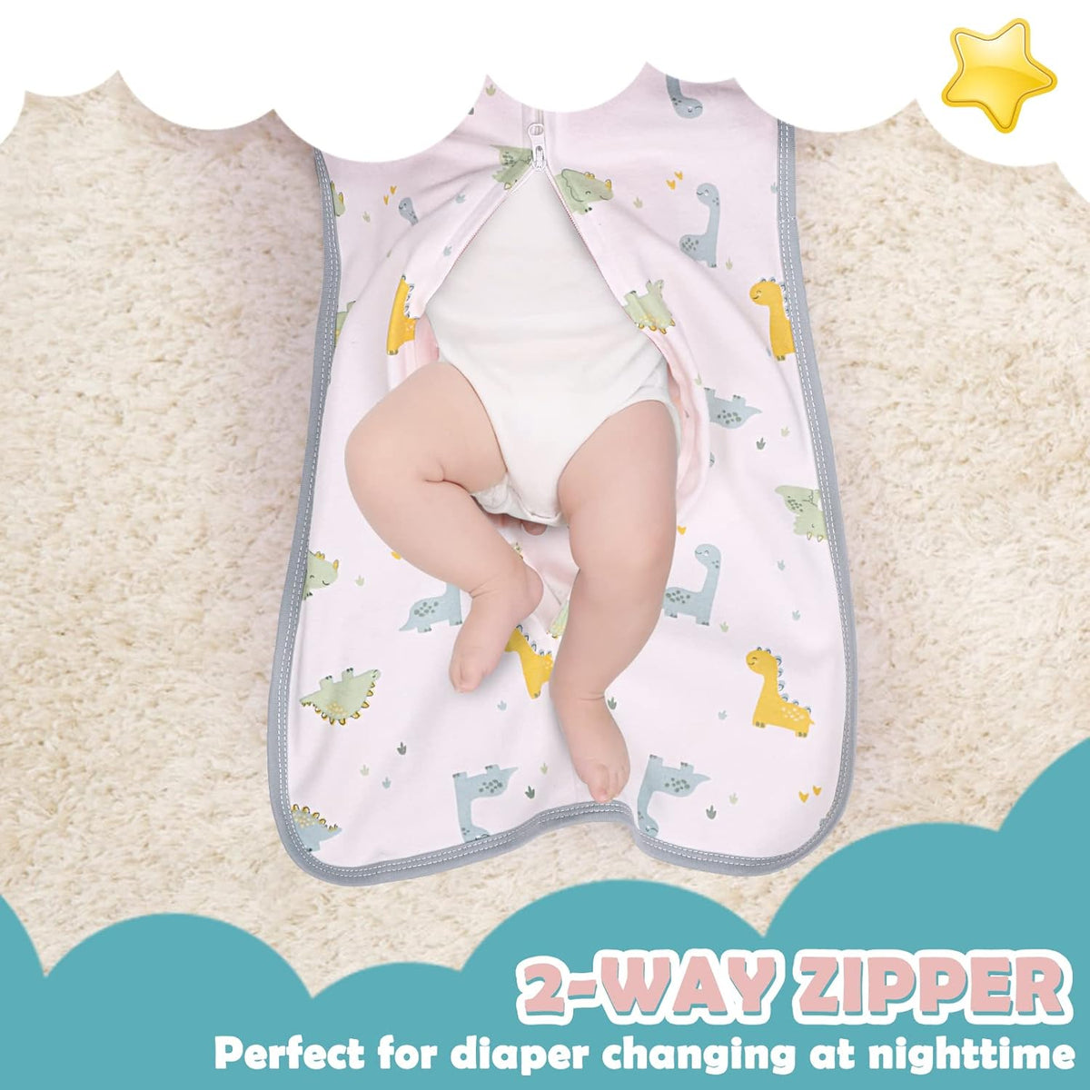 2 Pack Transition Swaddle with 2 Way Zipper, 2 in 1 Arms in/Out Transitional Arms Up Swaddle, 100%