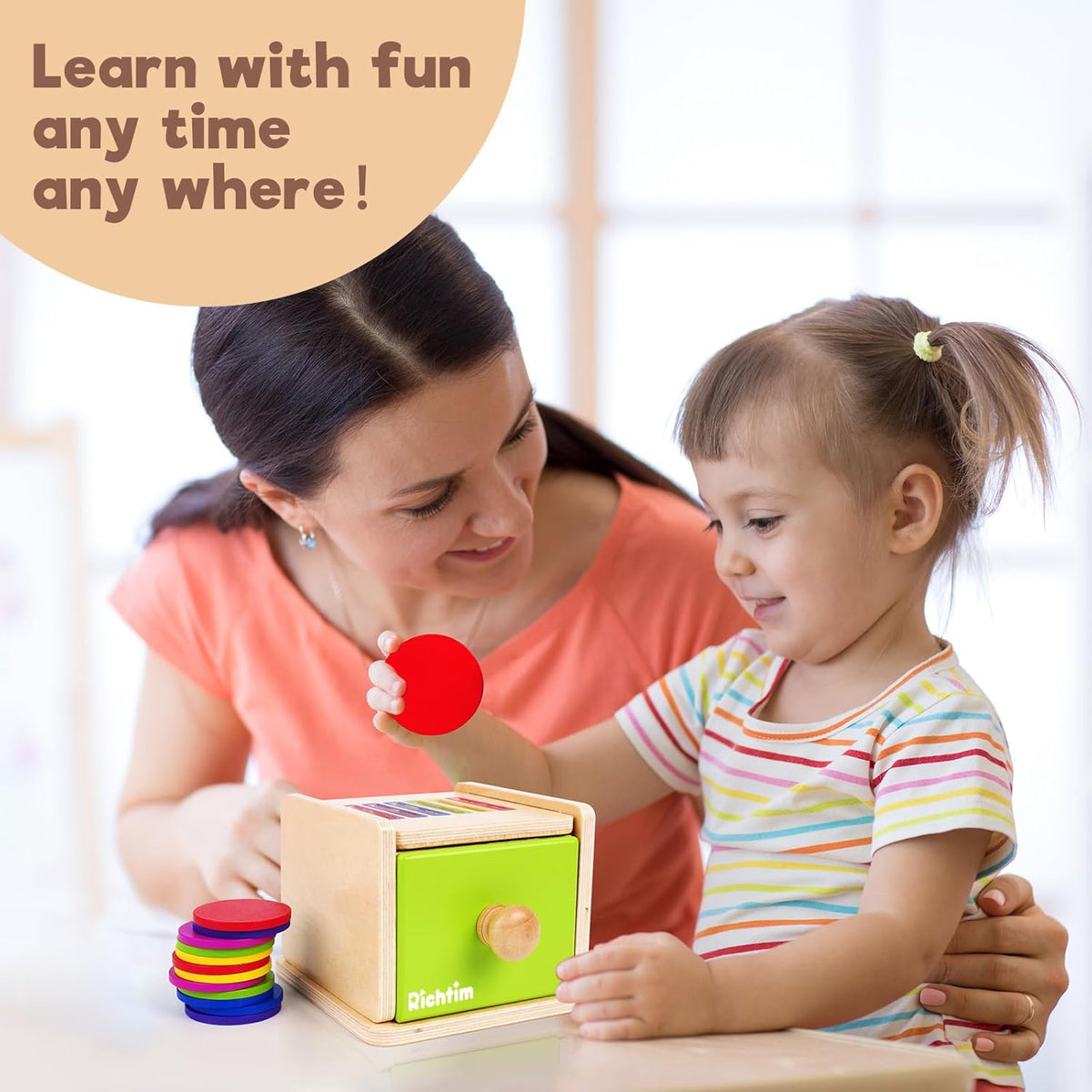 Montessori Toys for 1-3 Year Old: Color Sorting Wooden Drawer Box Toy for Toddlers, Object