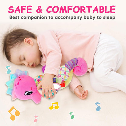 Baby Sensory Toys 0-6 3-6 Months Musical Stuffed Animal Plush Pink Seahorse for Infant 6-12 Month
