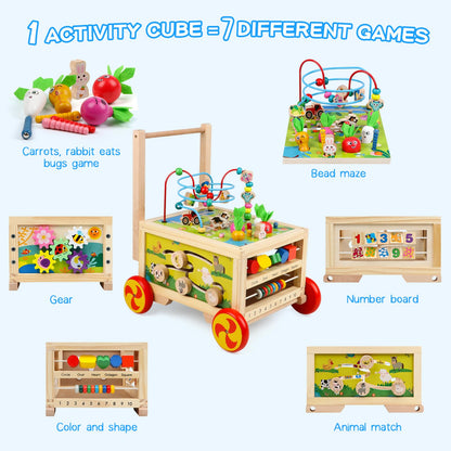 Wooden Activity Cube 7-in-1 Montessori Toy Multipurpose Educational Learning Toy for 1+ Year Old