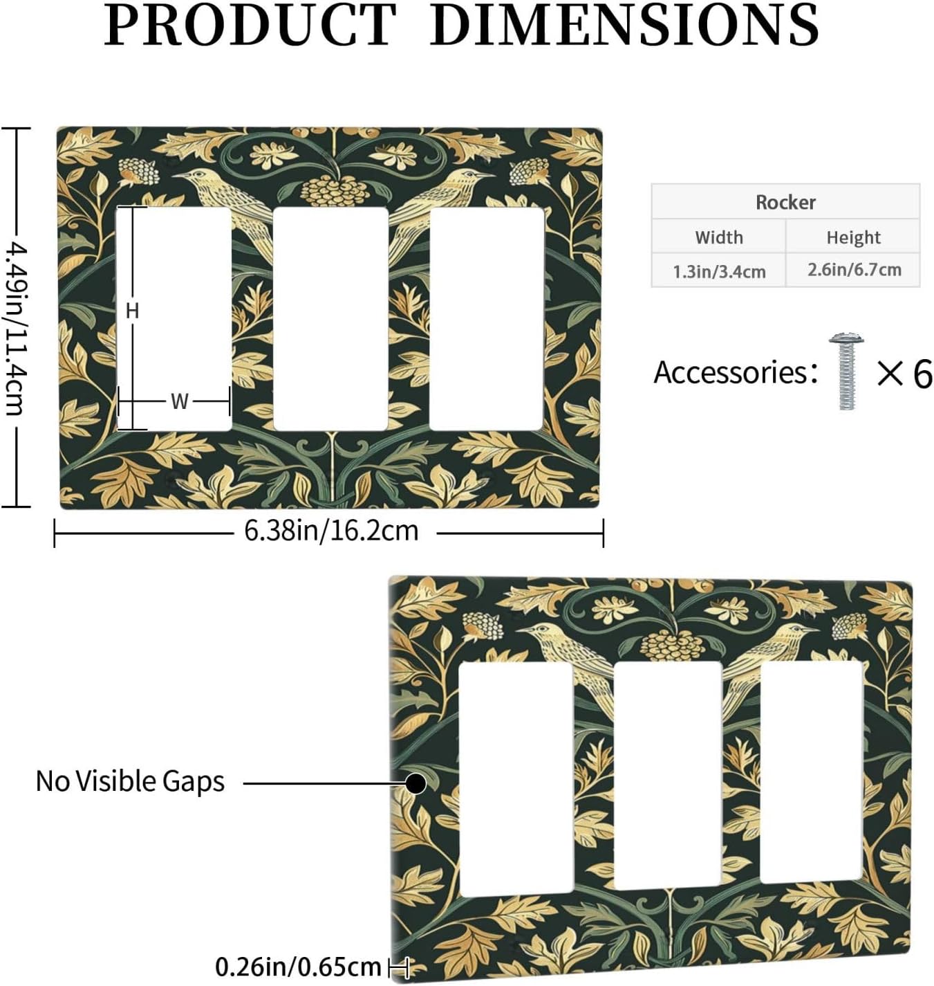 Light Switch Covers William Morris Vintage Botanical Birds Golden Green Leaves 3 Gang Rocker