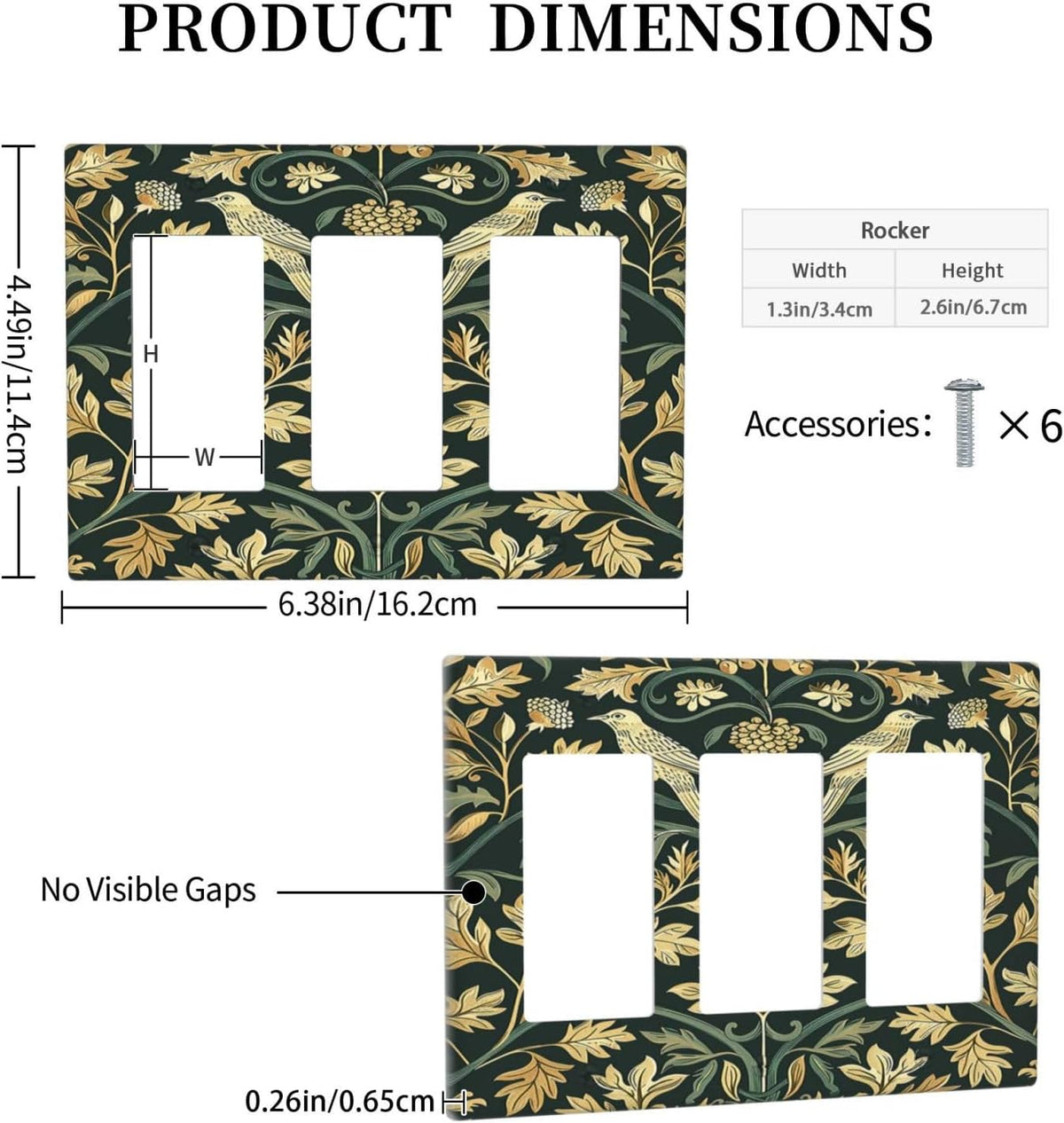 Light Switch Covers William Morris Vintage Botanical Birds Golden Green Leaves 3 Gang Rocker