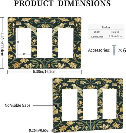 Light Switch Covers William Morris Vintage Botanical Birds Golden Green Leaves 3 Gang Rocker