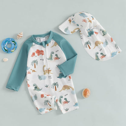 Hnyenmcko Baby/Toddler Boy Rash Guard Swimsuit Long Sleeve One Piece Zipper Swimwear Sunsuit Infant