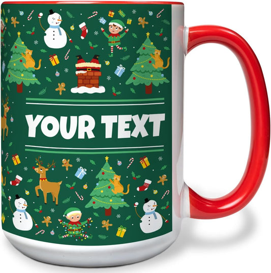 Personalized Mug for Kids - Christmas - Custom Name/Text, Ceramic Hot Chocolate/Cocoa/Coffee Cup