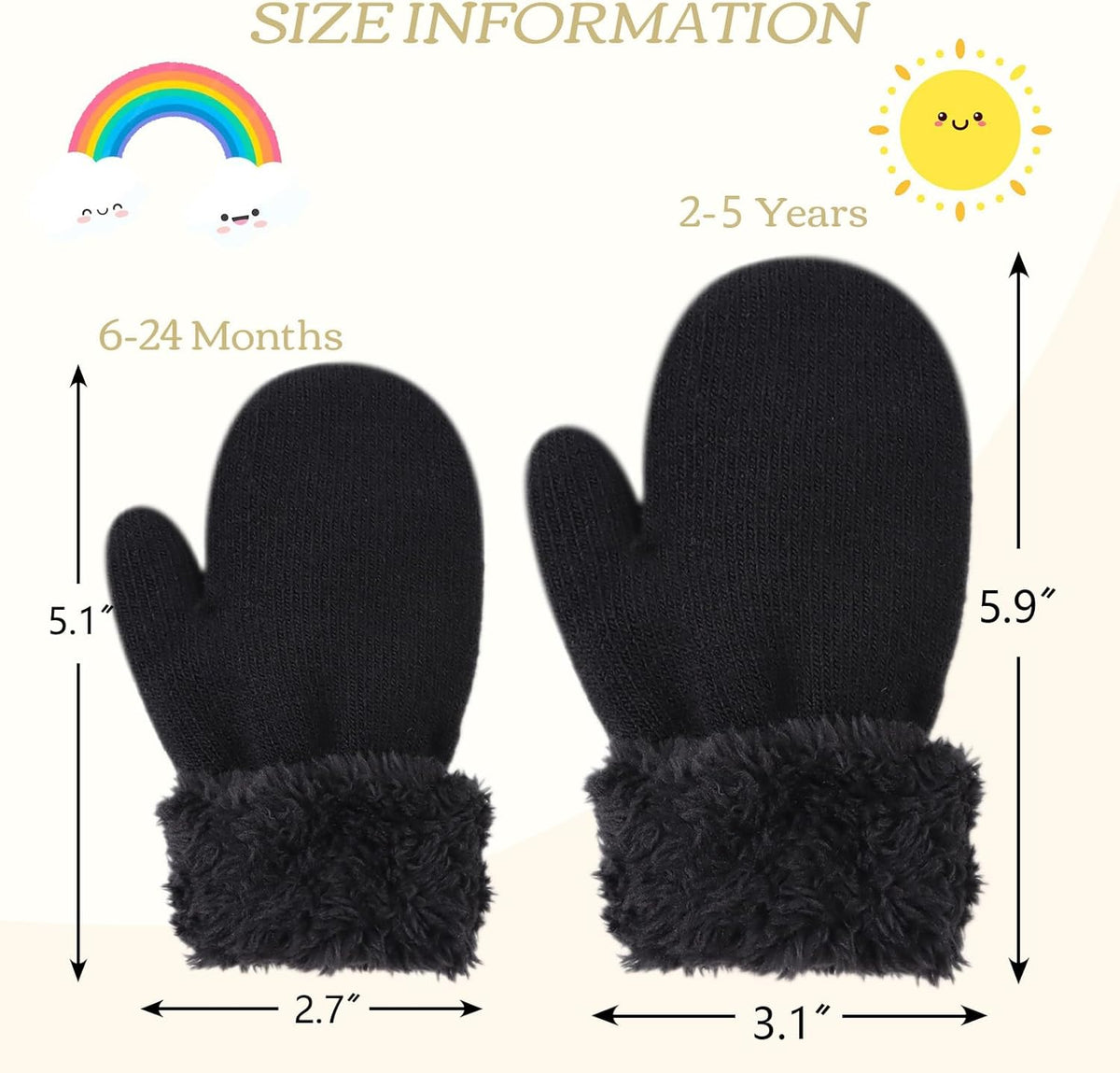 PESAAT Baby Girl Mittens Fleece Toddler Boy Mittens Warm Kids Winter Gloves Unisex Cold Weather