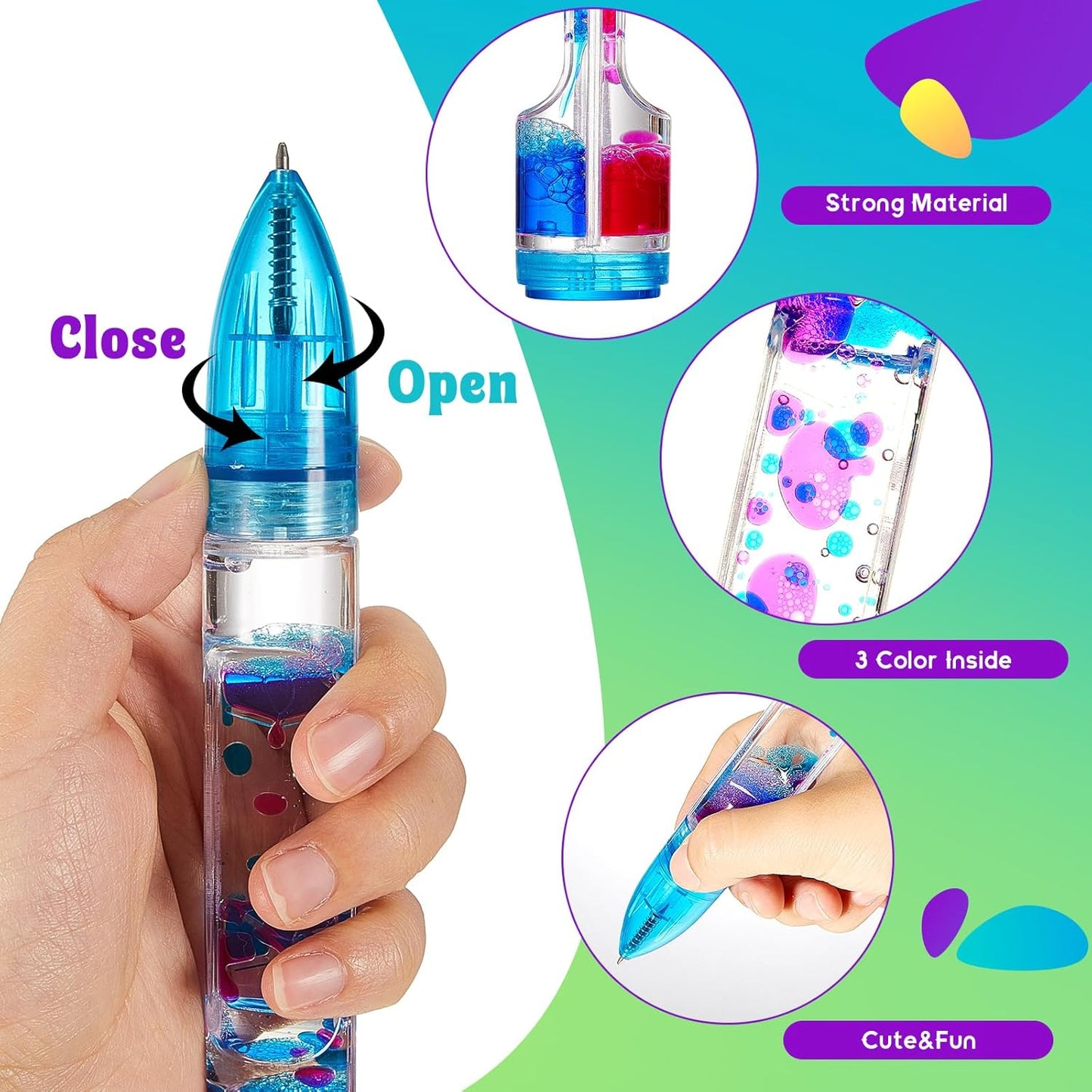 3 Pcs Liquid Motion Bubbler Pens Cool Pens Fidget Pen Fun Liquid Timer Pen Fidget Toys Office Desk
