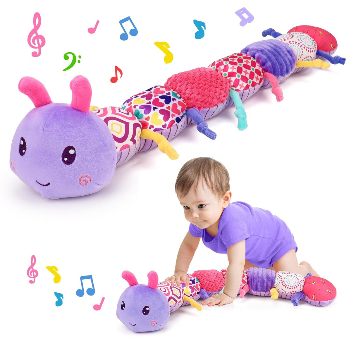 Baby Girl Toys 0-3-6 Months Musical Stuffed Animals Plush Caterpillar Toy with Crinkle Rattles