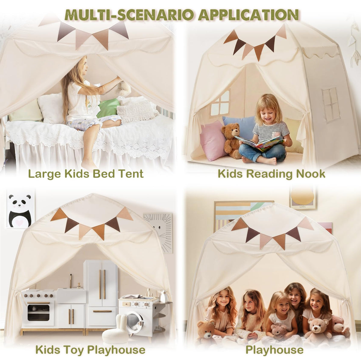 Little Dove Extra Large Kids Play Tent with Flags & Star Lights, Portable & Foldable Teepee Tents