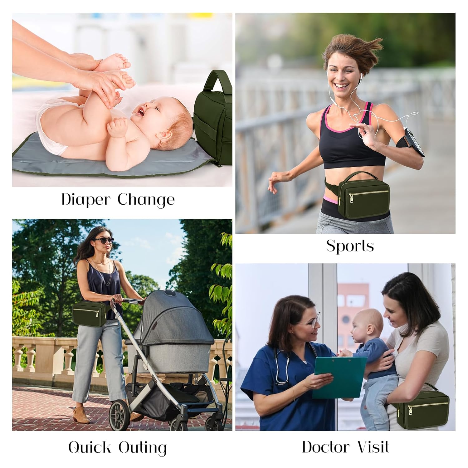 printe Small Diaper Bag with Portable Changing Pad, Crossbody Diaper Pack with Wipes Pocket, Women