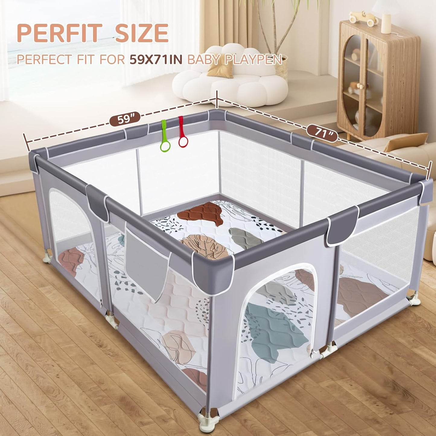 Baby Play Mat - Thicken 71x59 Inch Soft Foam Crawling Mat for Playpen & Floor, Non-Slip Waterproof