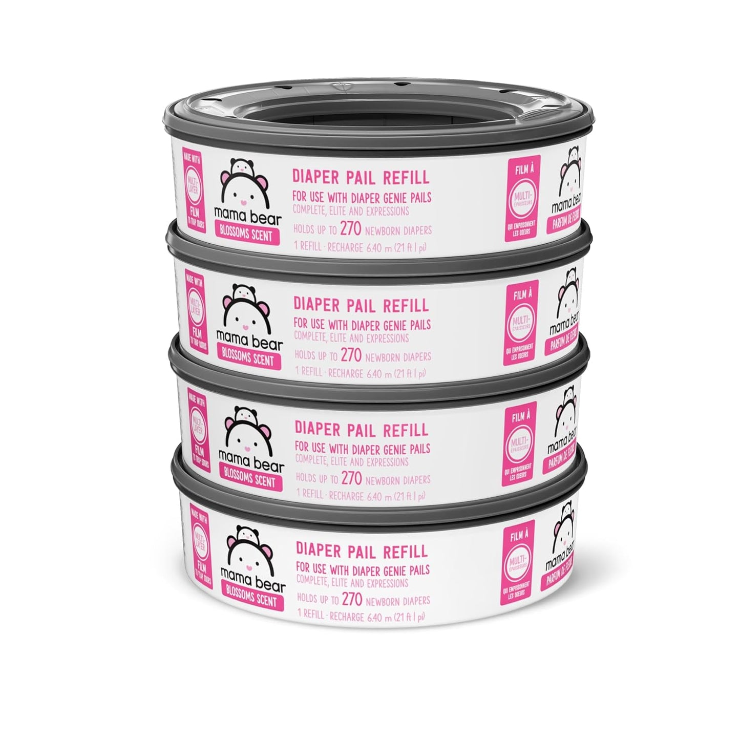 Amazon Brand - Mama Bear Blossoms Scented Diaper Pail Refills for Diaper Genie Pails, 1080 Count (4